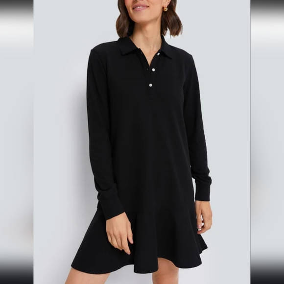 Tuckernuck Black Long Sleeve Pique May Polo Dress. Size Small. - Picture 1 of 16